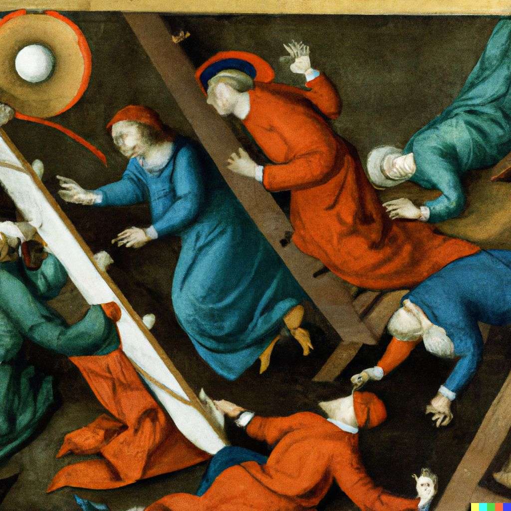the discovery of gravity, painting from the 14th century